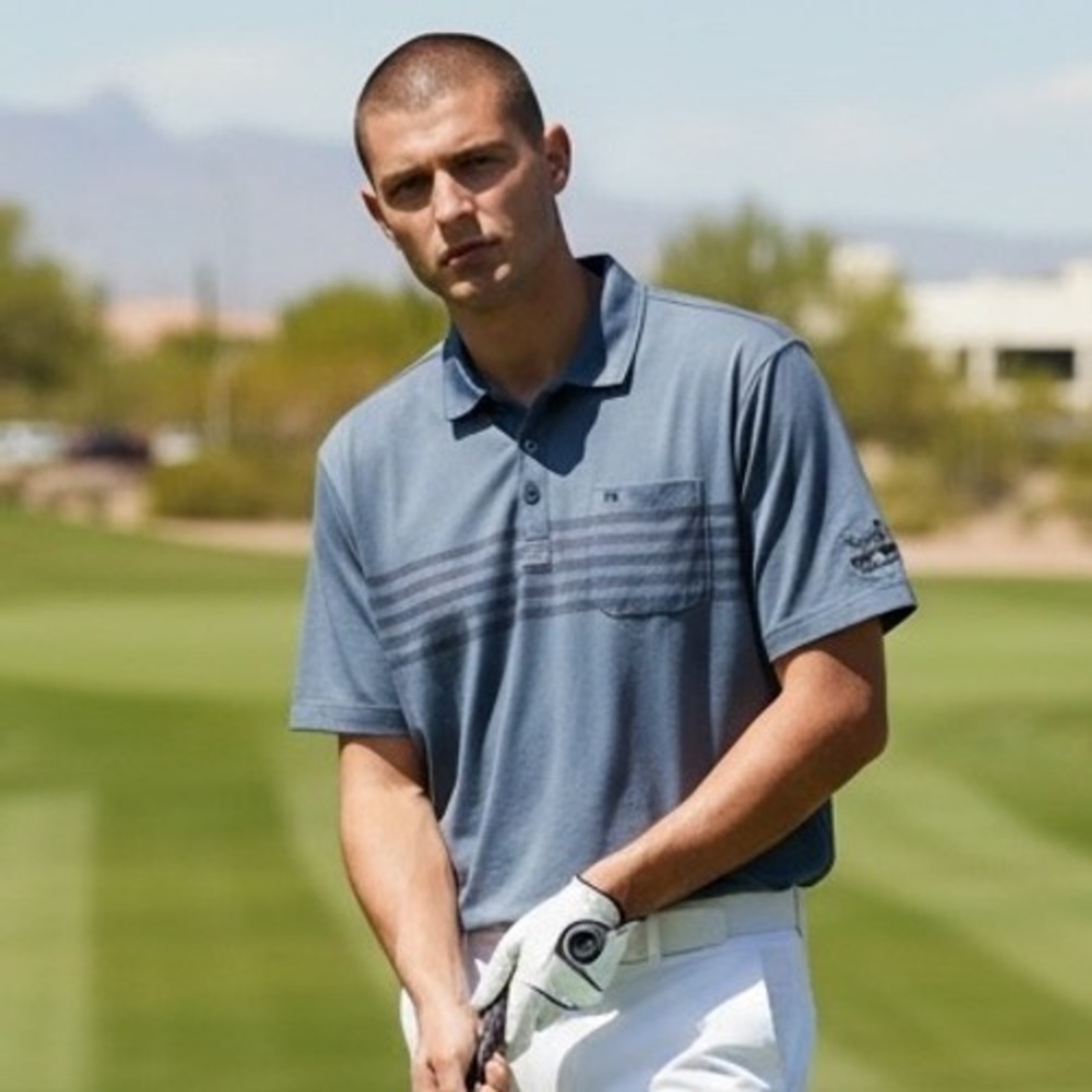 Travis Mathew Mens Vaaler Creek‎ Golf Club Polo Shirt Blue Gray Striped Large